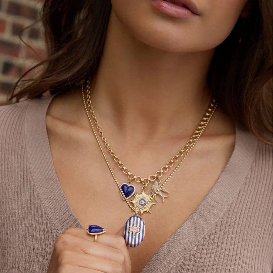 14K Gold Gemstone & Blue Enamel Lillian Locket