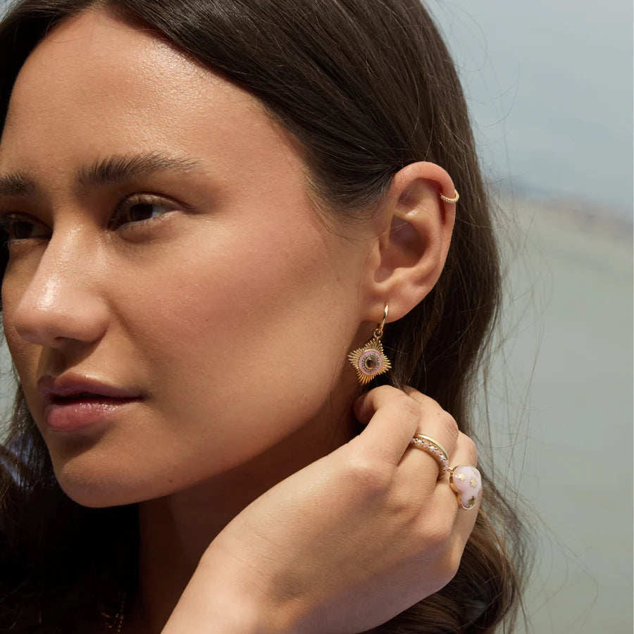 14k Gold Diamond Citrine & Pink Enamel Mini Vivienne Medallion