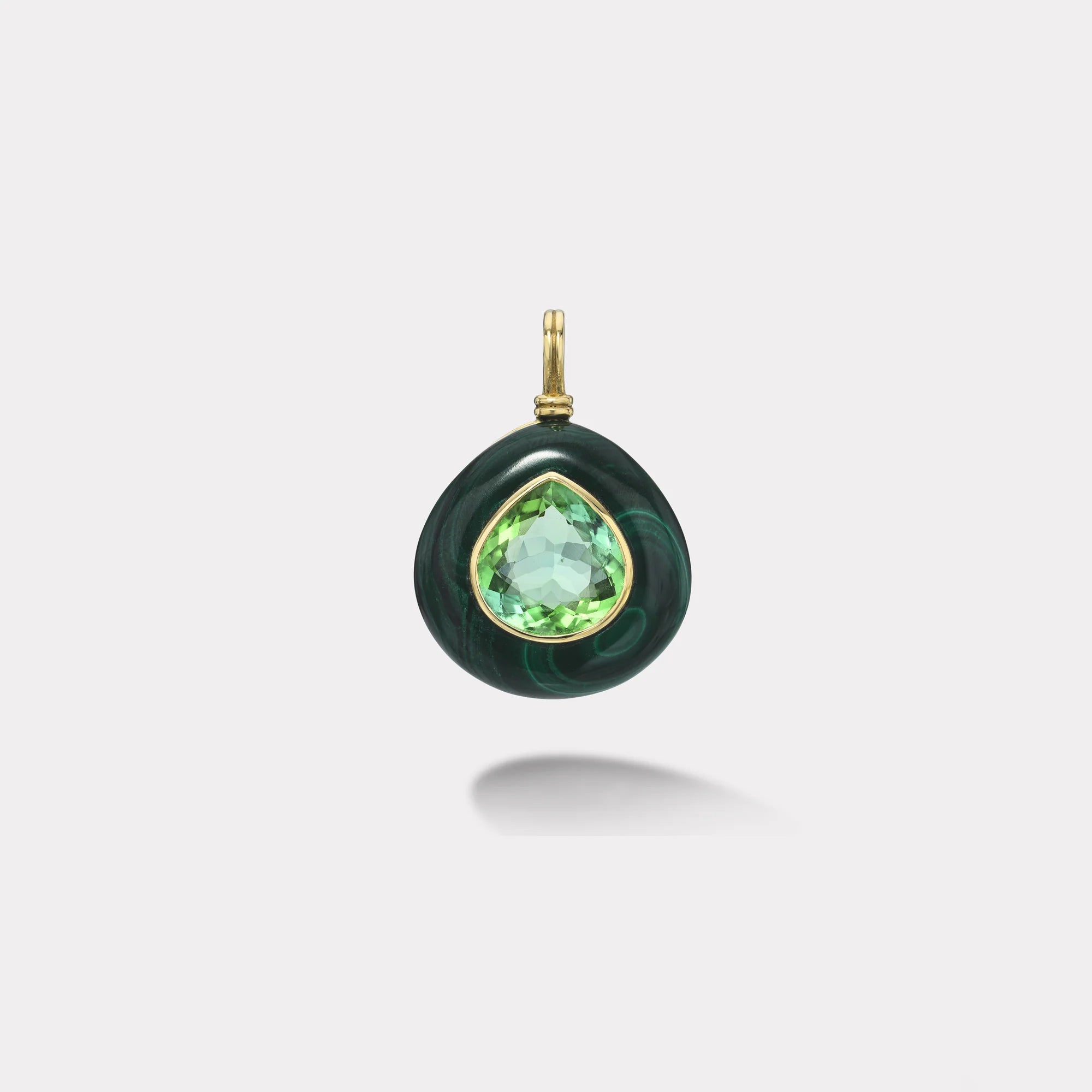 Pear Green Tourmaline in Malachite Lollipop Charm