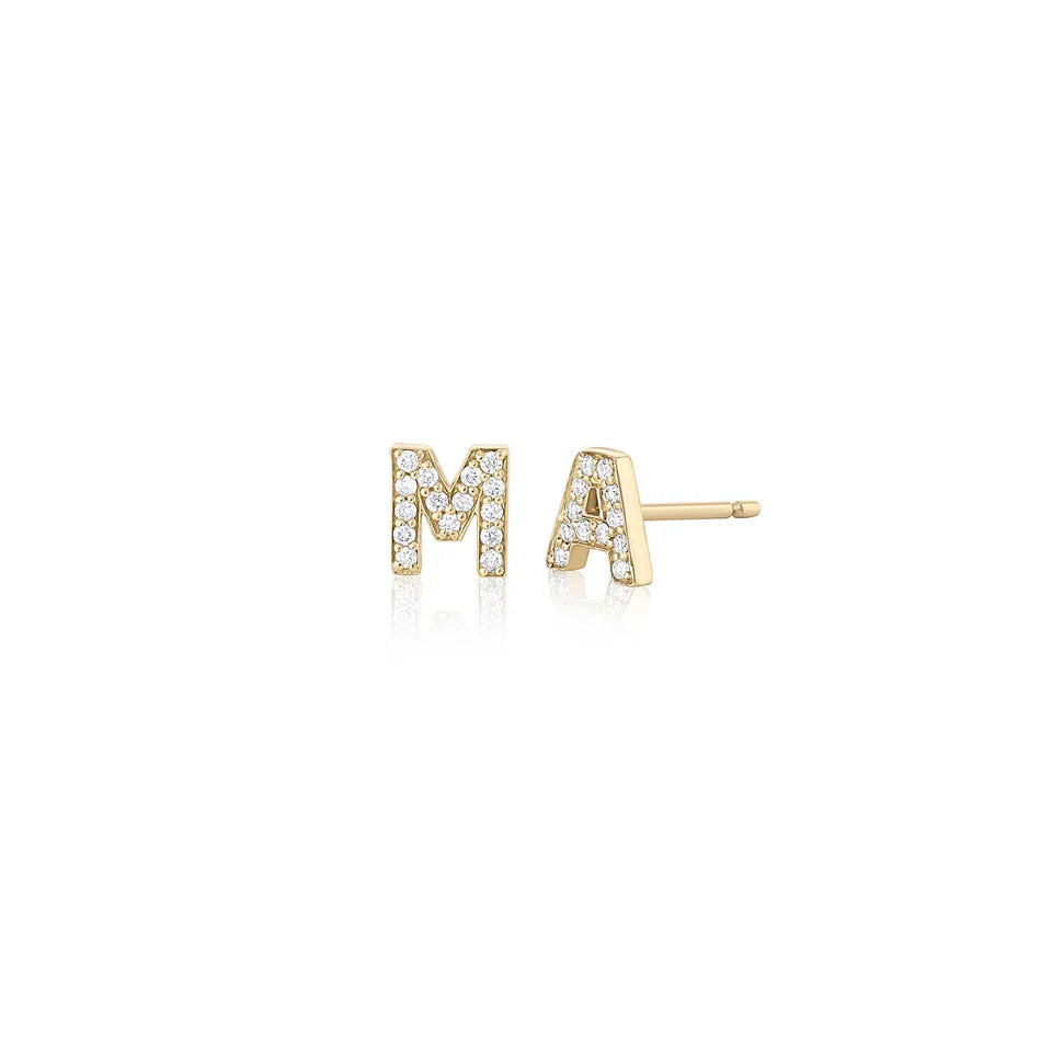 Mini diamond letter stud earring