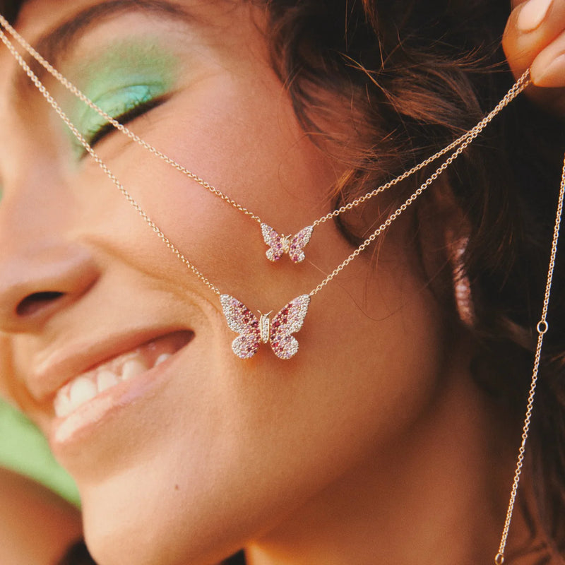 Mini Pink and Diamond Ombré Butterfly Necklace