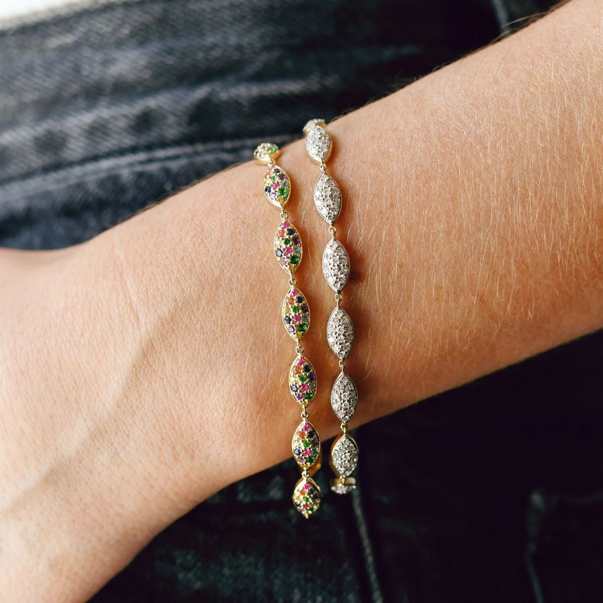 Pave Multi Colored Marquise Bracelet