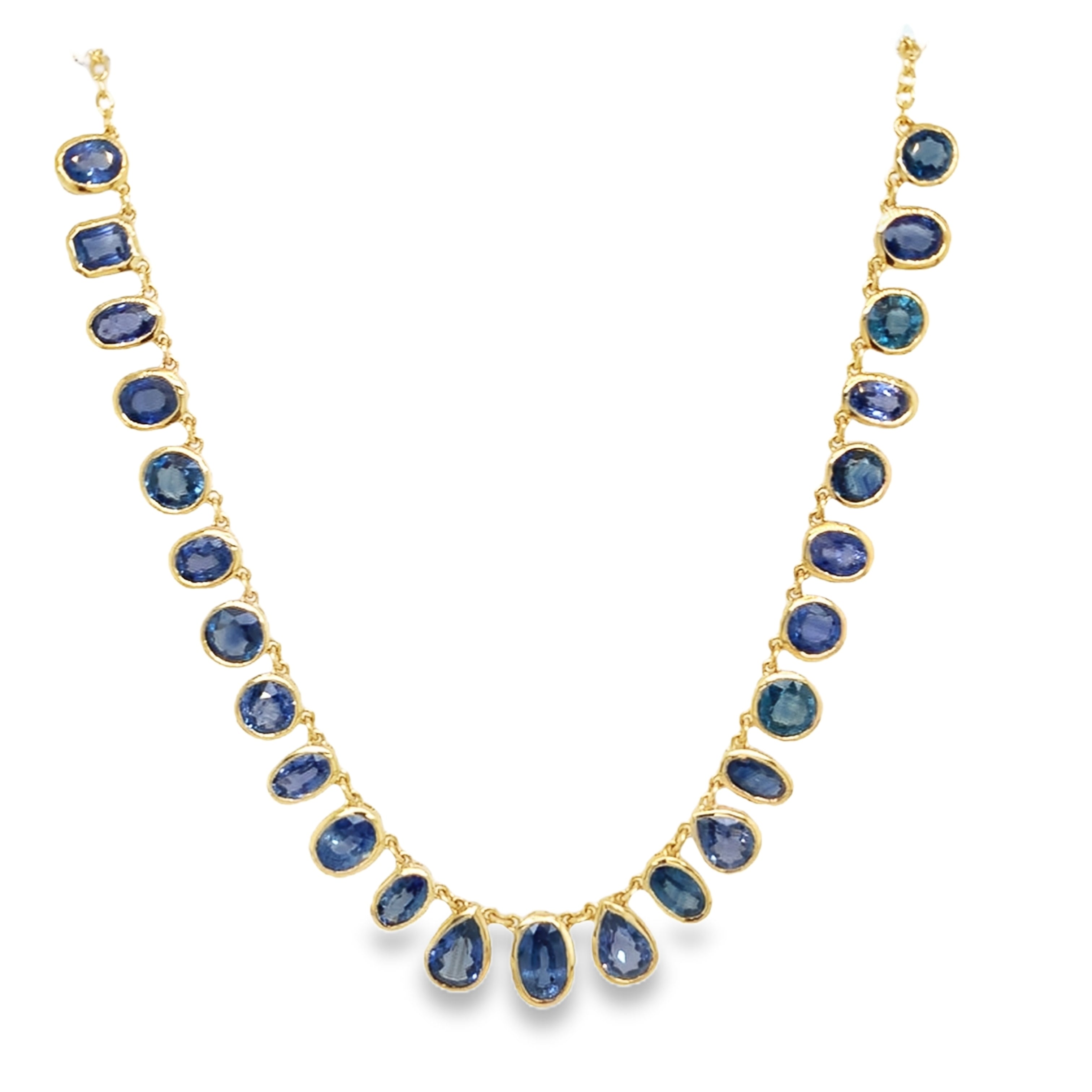 MIDNIGHT BLUE SAPPHIRE BEZEL FRINGE NECKLACE