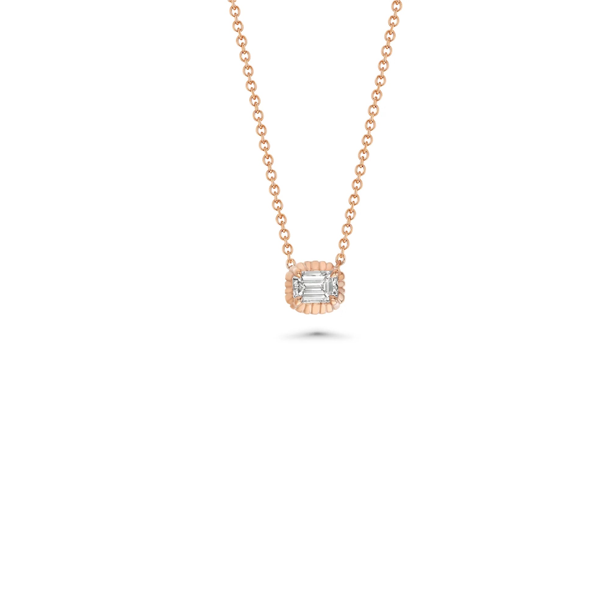 FLUTED BUTTON NECKLACE WITH EMERALD CUT DIAMOND