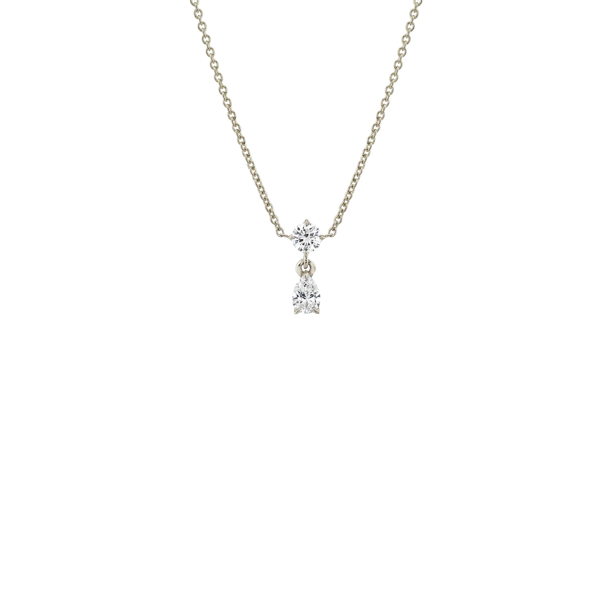 MIX MATCHED ROUND AND PEAR SHAPE DIAMOND DROP NECKLACE