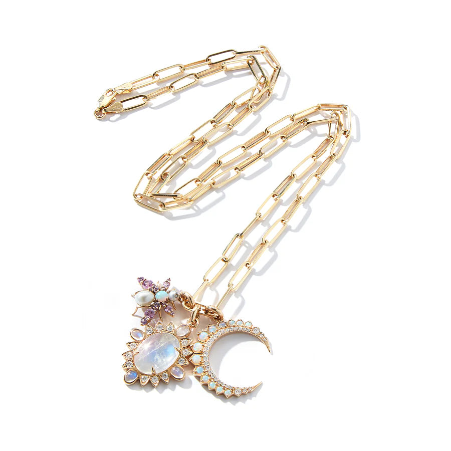 14K Gold Diamond & Opal Crescent Moon Estelle Charm