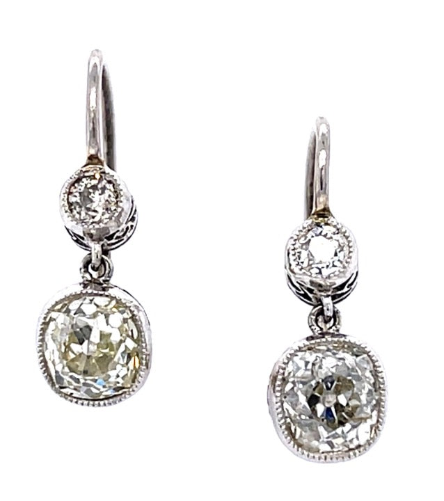 Vintage Old European Diamond Earrings in Platinum and 18K Gold