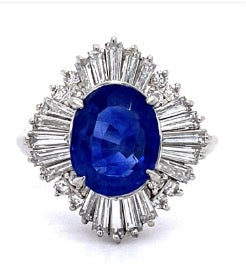 Vintage Platinum Ballerina Ring with Burma "No Heat" Sapphire and Diamonds