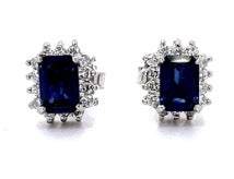 Vintage Platinum Sapphire and Diamond Stud Earrings
