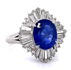 Vintage Platinum Ballerina Ring with Burma "No Heat" Sapphire and Diamonds