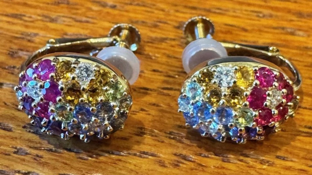 Vintage Multi-Gemstone Cluster Clip-On Earrings