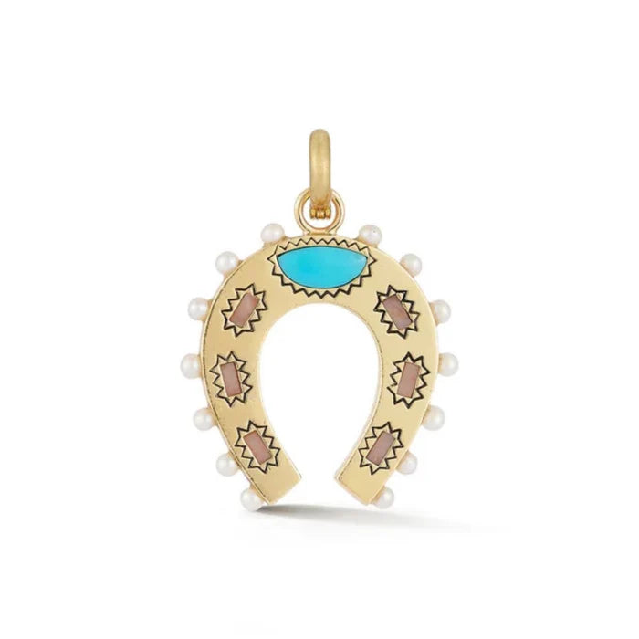 14K Gold Gemstone Holly Horseshoe Charm