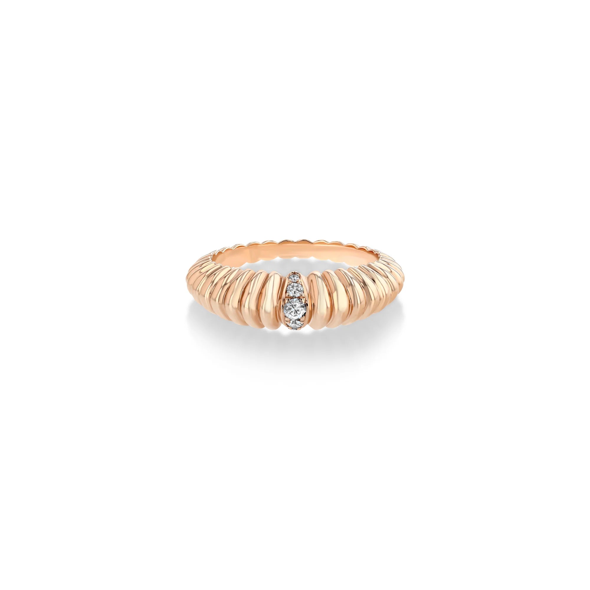 FLUTED CRESCENT RING WITH SINGLE PAVÉ STRIPE