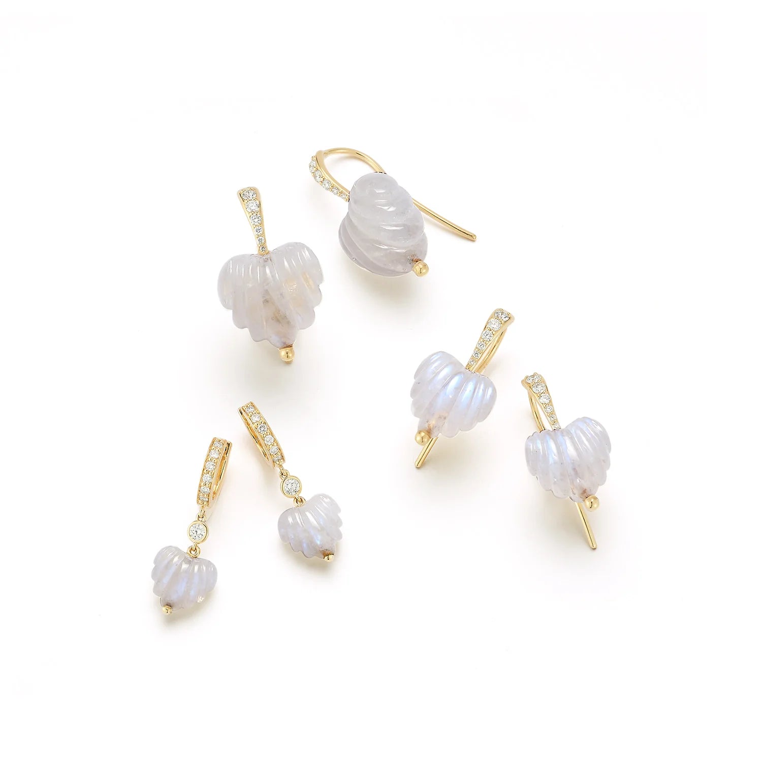 Huggie hoops - rainbow moonstone