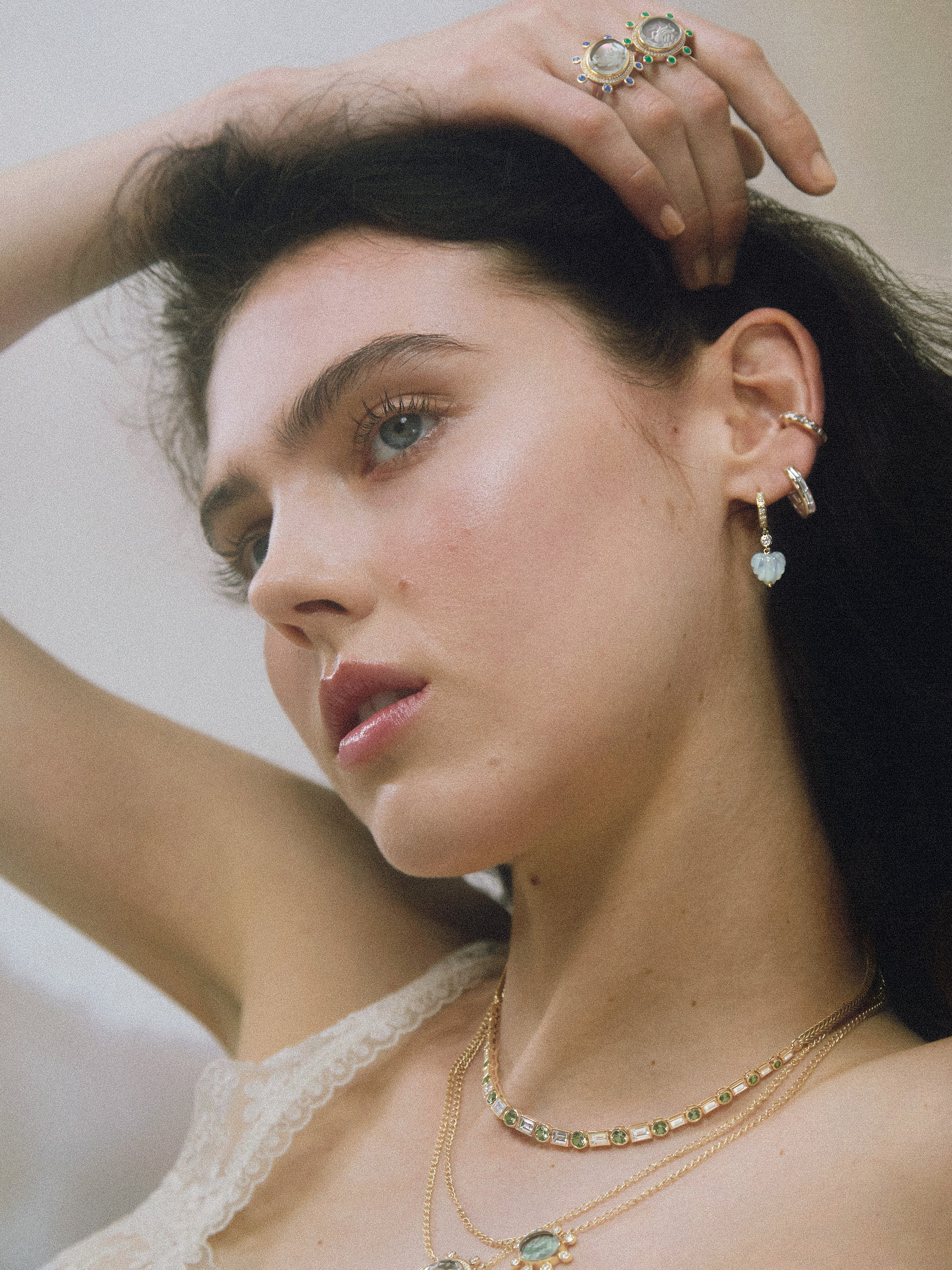 Huggie hoops - rainbow moonstone