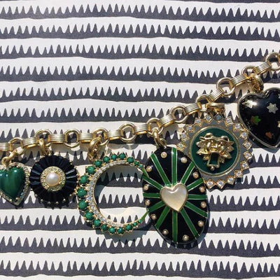 14K Blue Moonstone, Pearl & Black Enamel Eleanor Charm