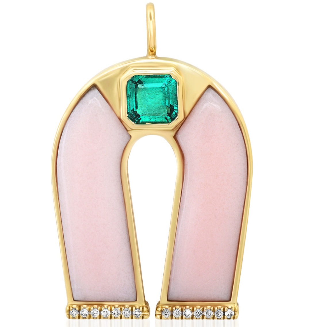 Emerald and Pink Opal Horseshoe Necklace