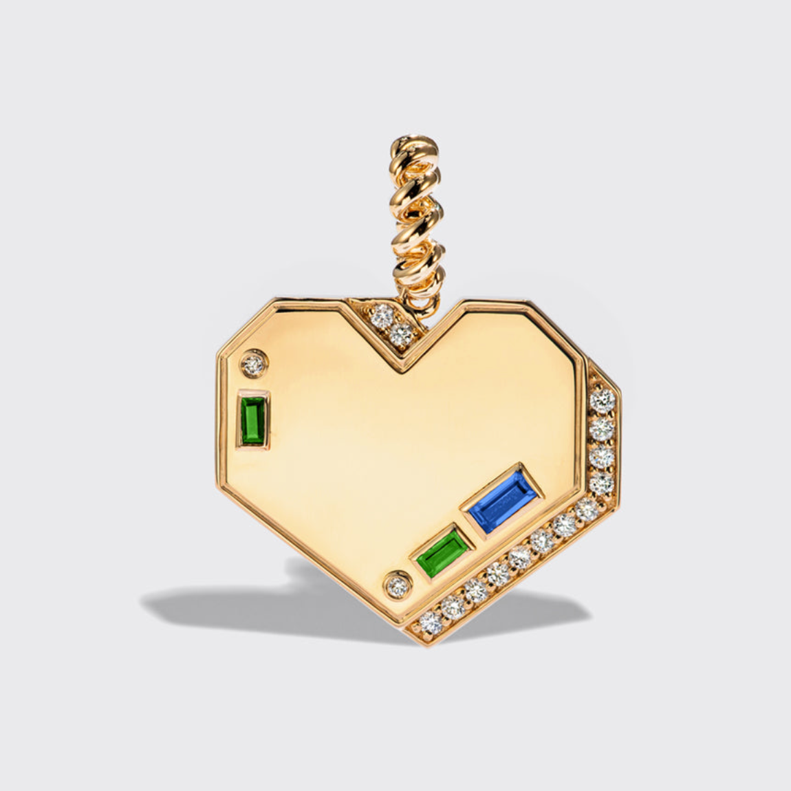 JUMBO YELLOW GOLD DIAMOND HEART PENDANT WITH SAPPHIRES