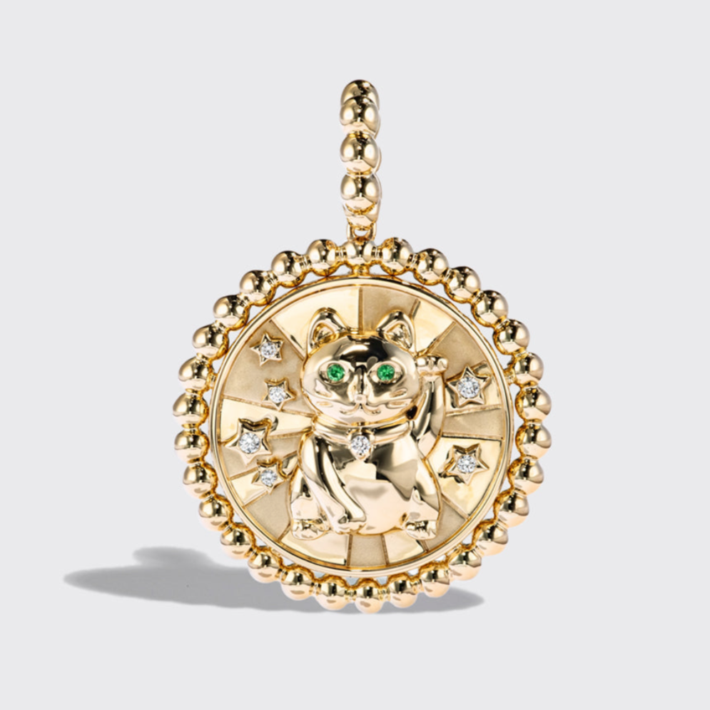 YELLOW GOLD LUCKY CAT DIAMOND CHARM - Main Image