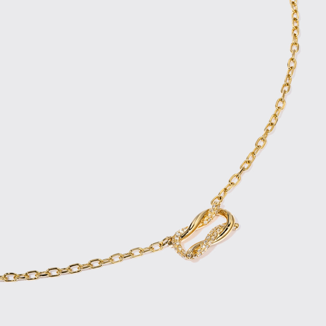 YELLOW GOLD HALF DIAMOND TIES CHAIN NECKLACE