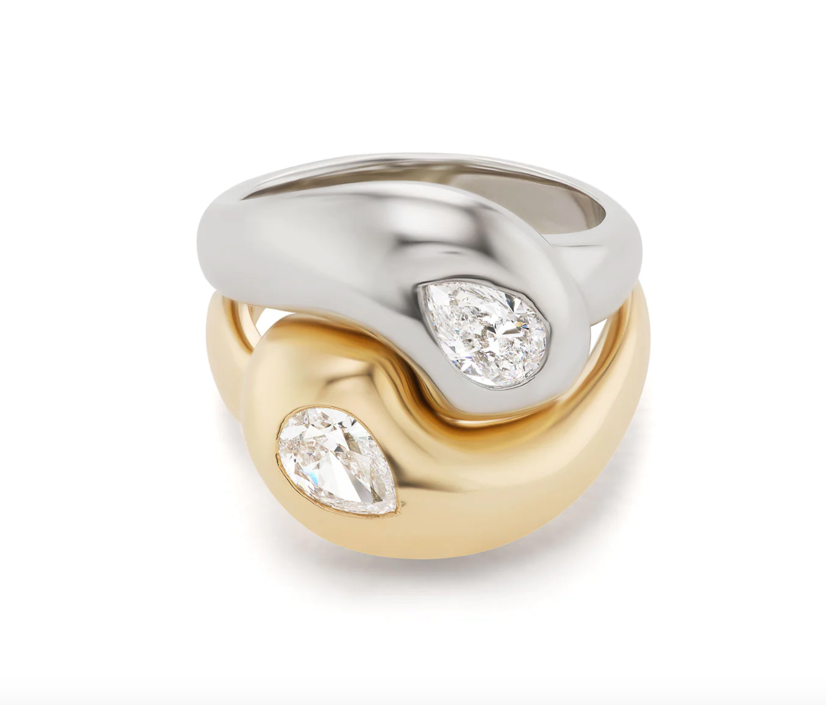 Mini Two-Tone Knot Ring with Diamond Pears