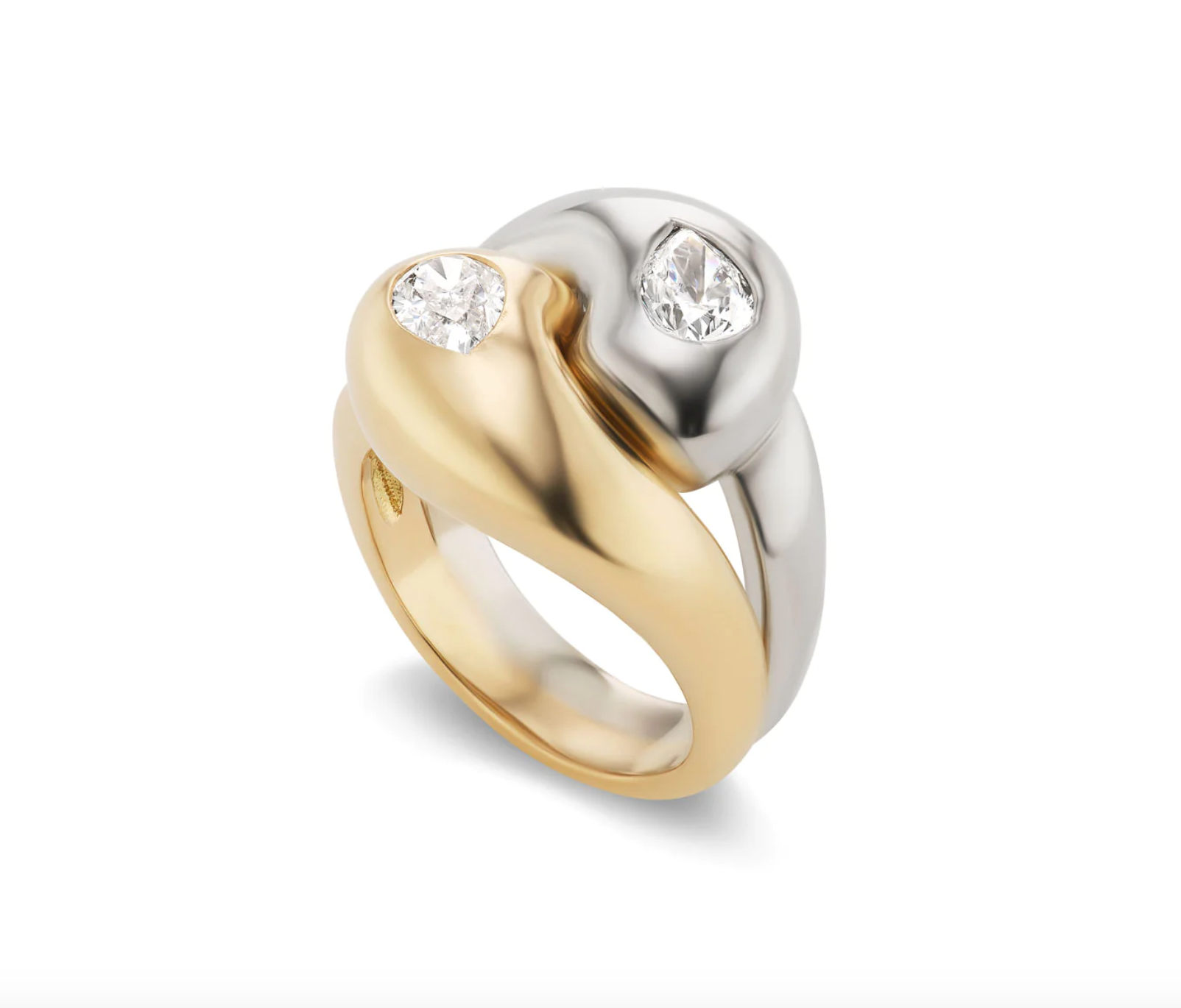 Mini Two-Tone Knot Ring with Diamond Pears