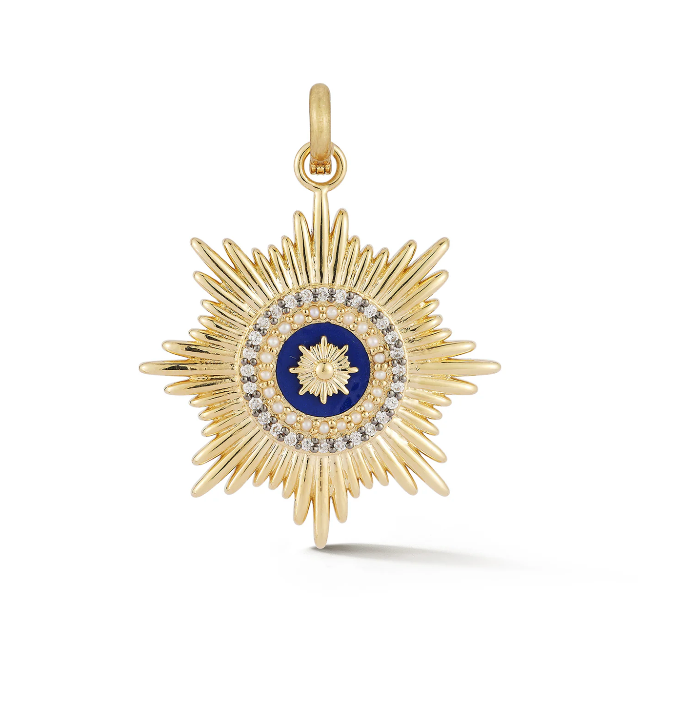 14k Gold Diamond & Blue Enamel Vale Medallion
