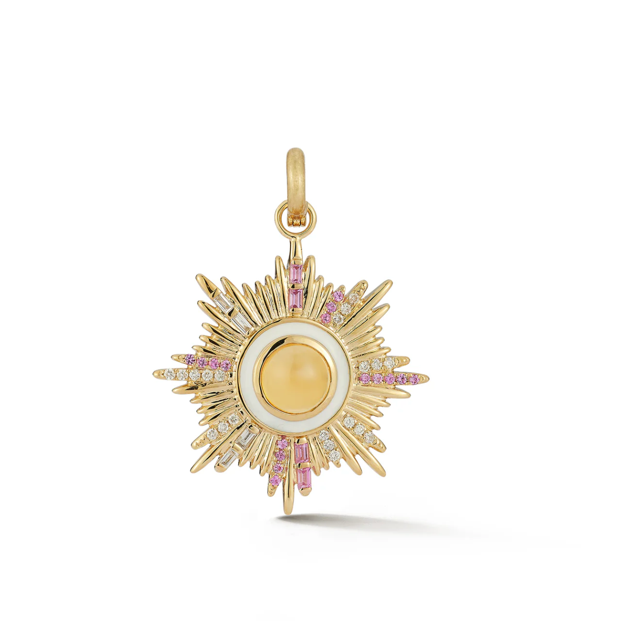 14k Gold Diamond Citrine & Pink Sapphire Victoria Medallion