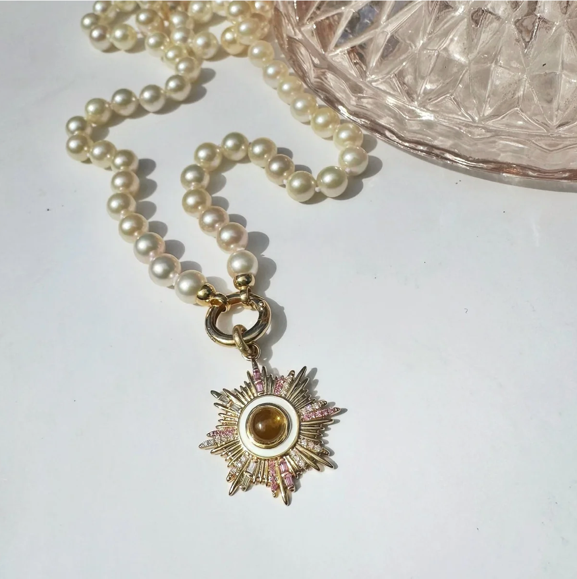 14k Gold Diamond Citrine & Pink Sapphire Victoria Medallion