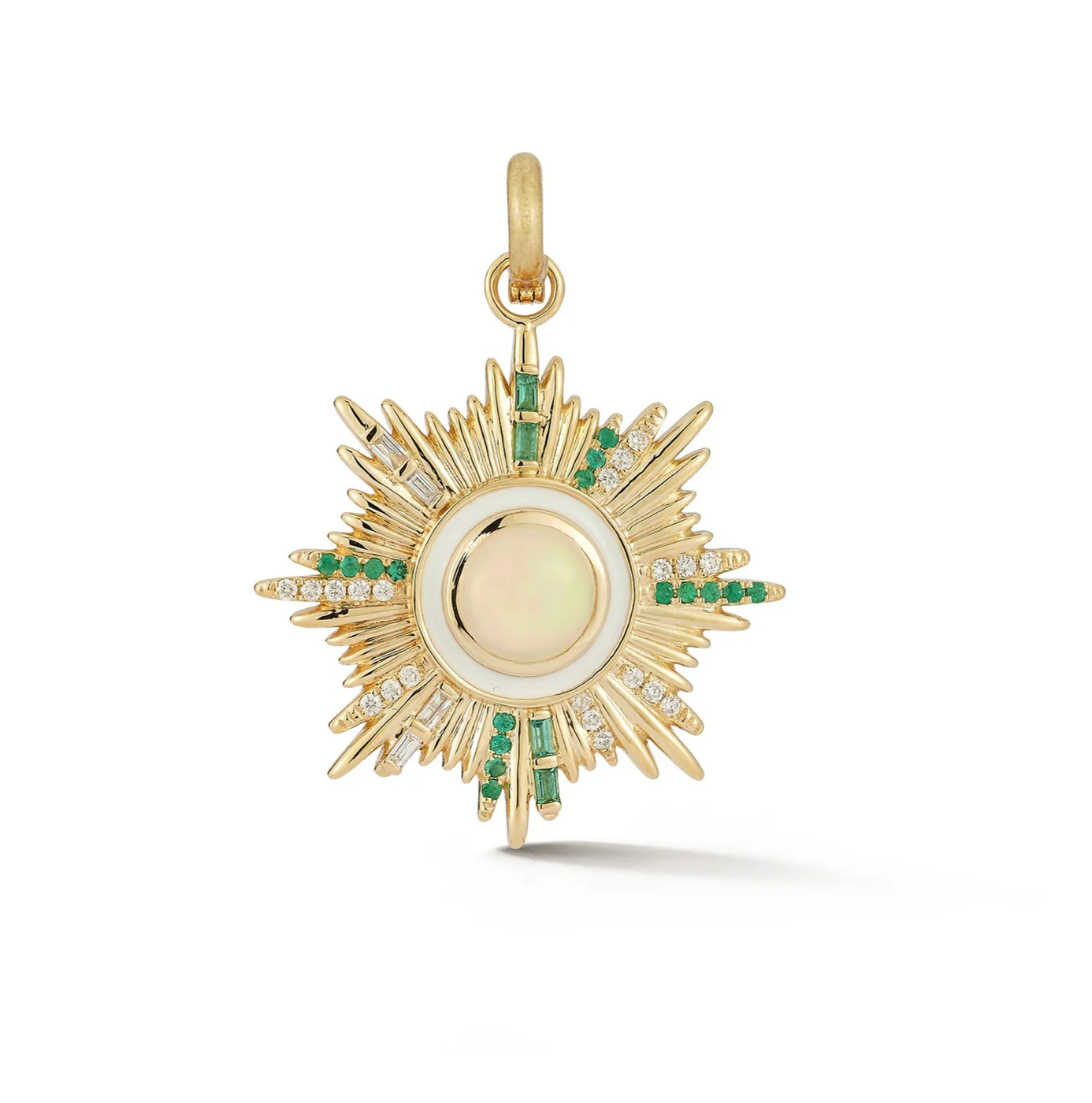14k Gold Diamond Opal & Emerald Victoria Medallion