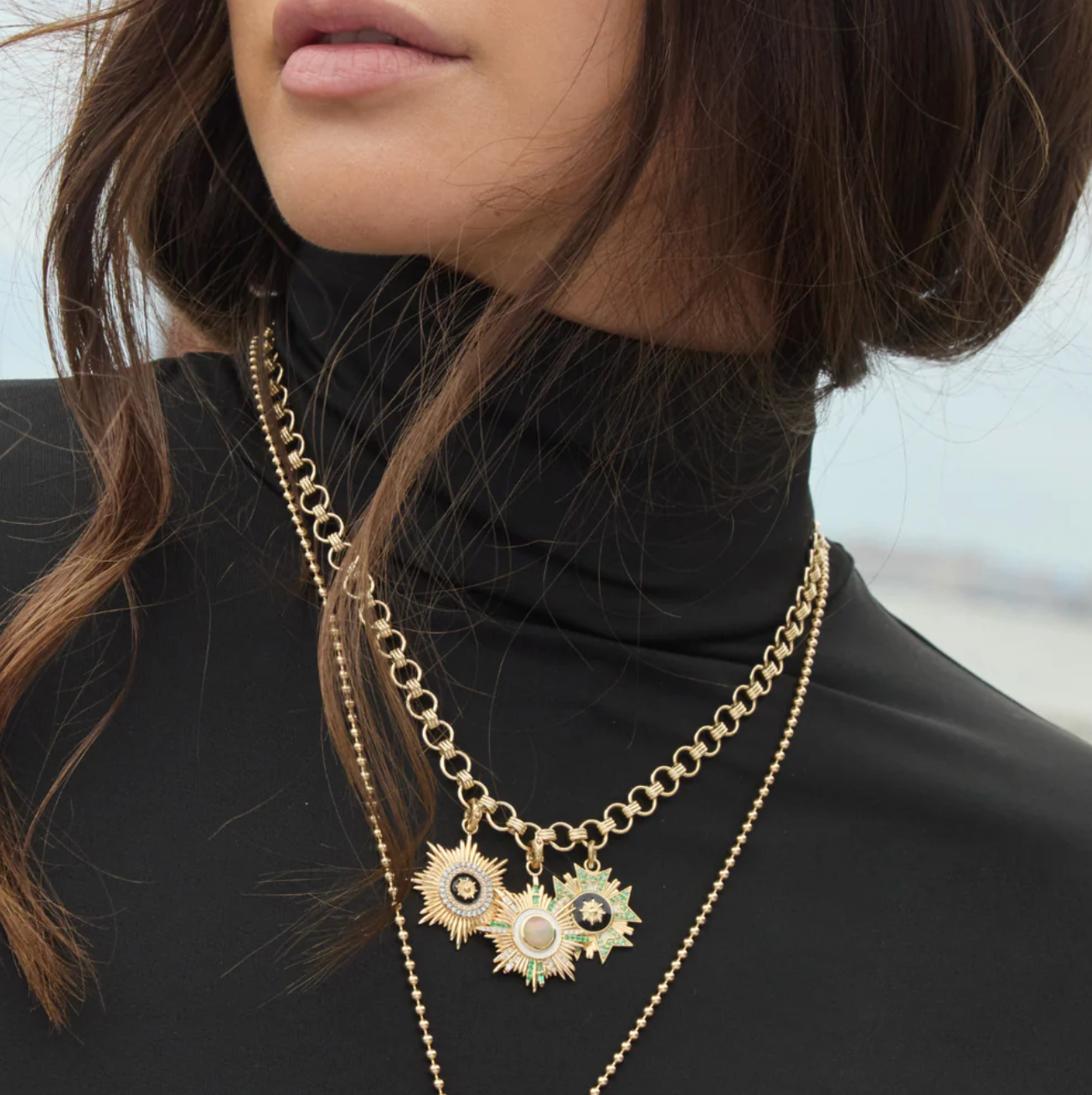 14k Gold Diamond Opal & Emerald Victoria Medallion