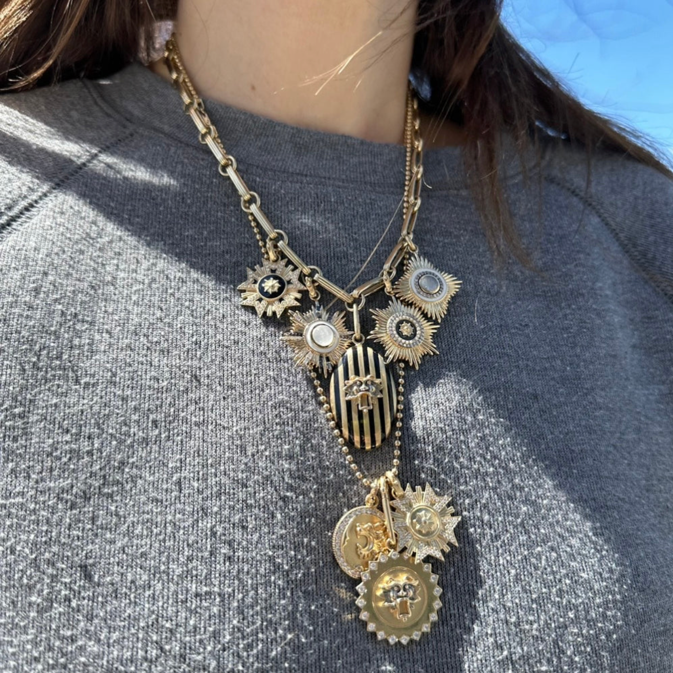 14k Gold Diamond Moonstone & White Enamel Vivienne Medallion