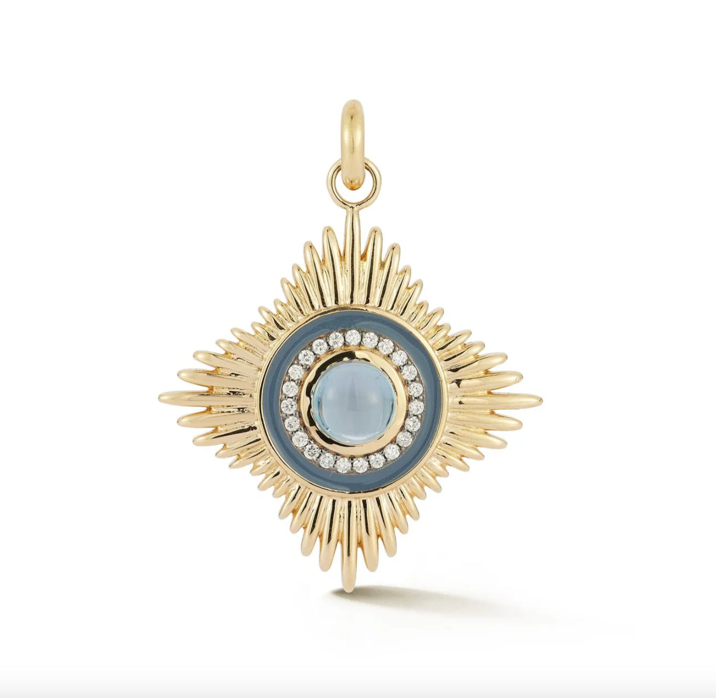 14k Gold Diamond London Blue Topaz & Denim Blue Enamel Vivienne Medallion