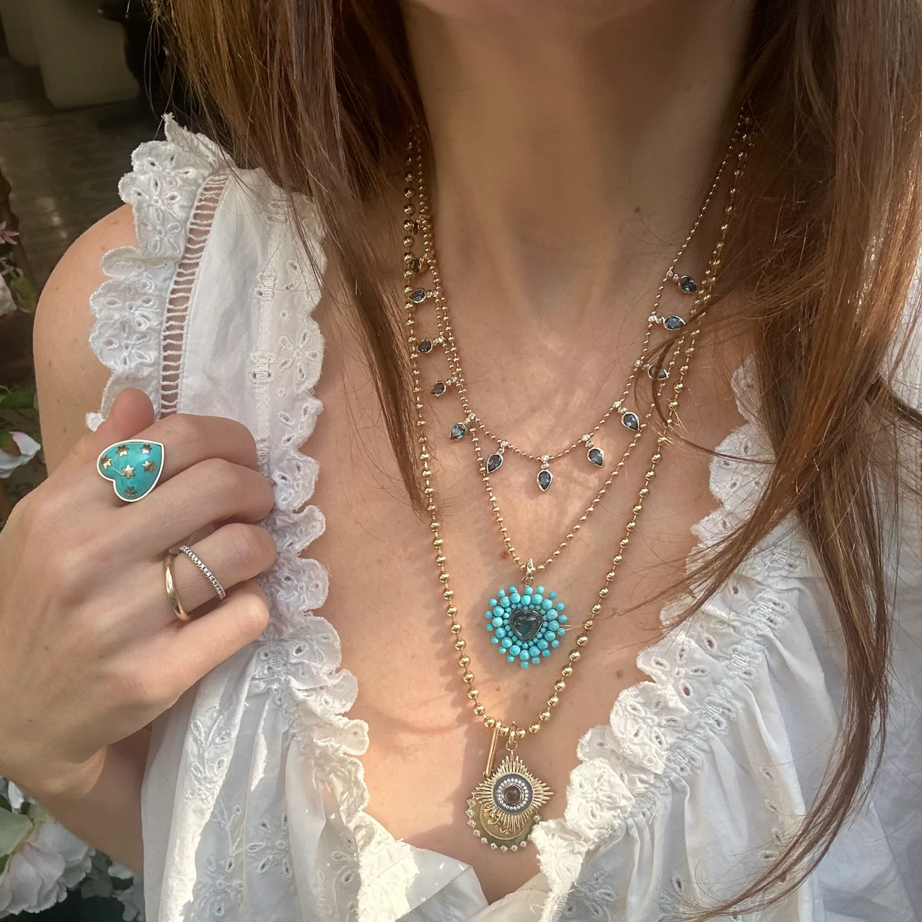 14k Gold Diamond London Blue Topaz & Denim Blue Enamel Vivienne Medallion