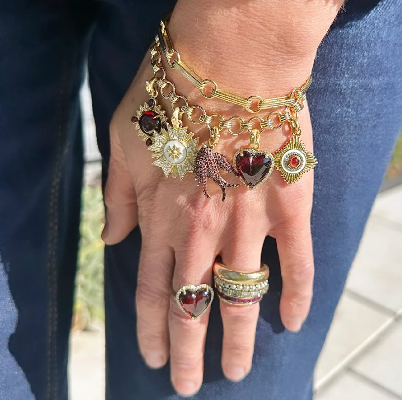 14k Gold Diamond Garnet & White Enamel Mini Vivienne Medallion