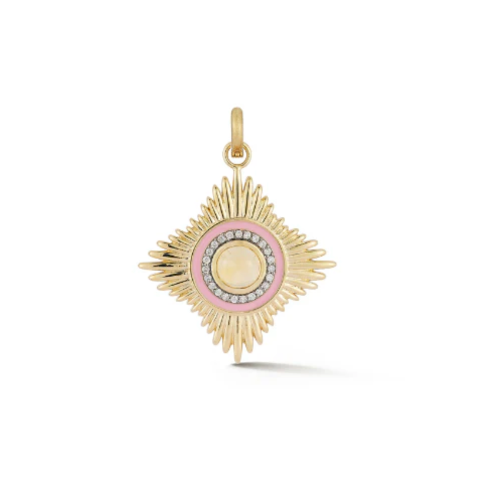 14k Gold Diamond Citrine & Pink Enamel Mini Vivienne Medallion