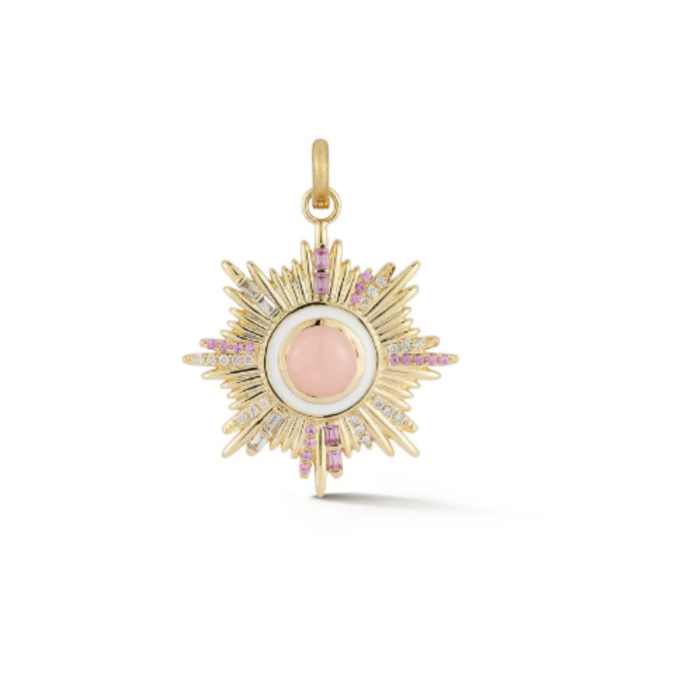 14k Gold Diamond Pink Opal & Pink Sapphire Mini Victoria Medallion
