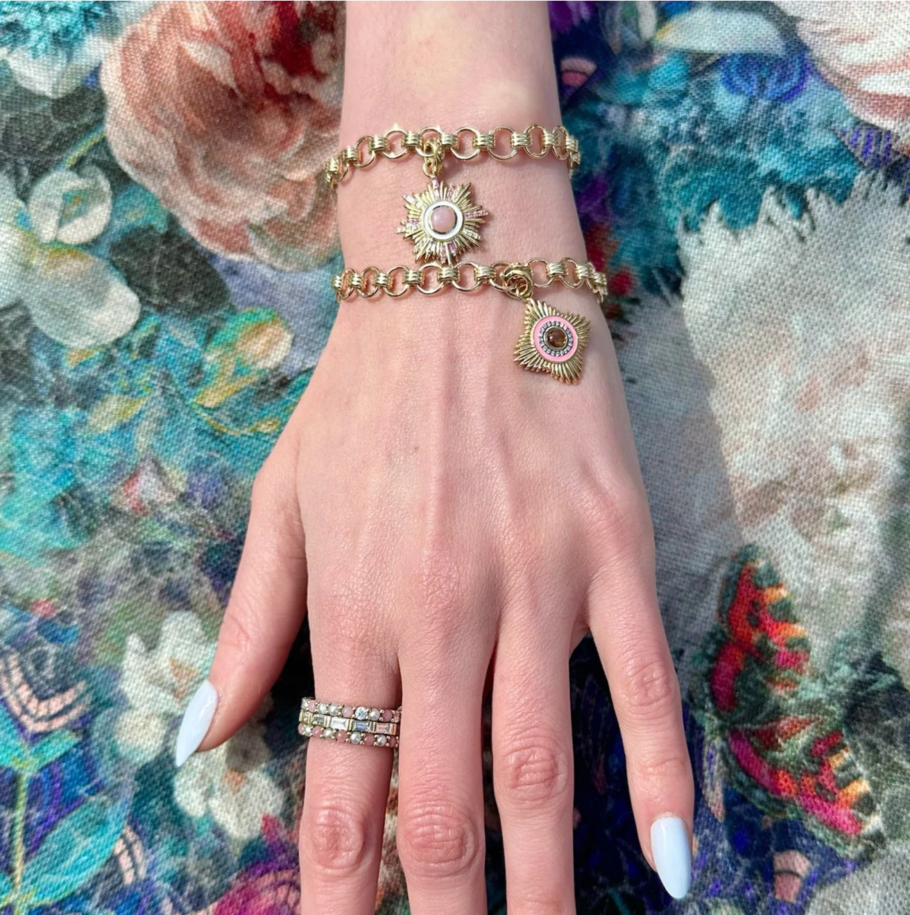 14k Gold Diamond Pink Opal & Pink Sapphire Mini Victoria Medallion