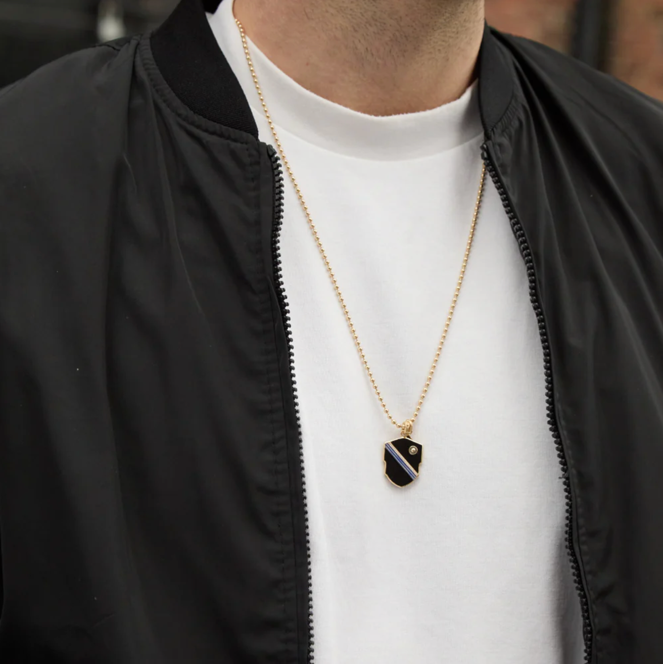 14k Gold Diamond & Black Enamel Warren Medallion