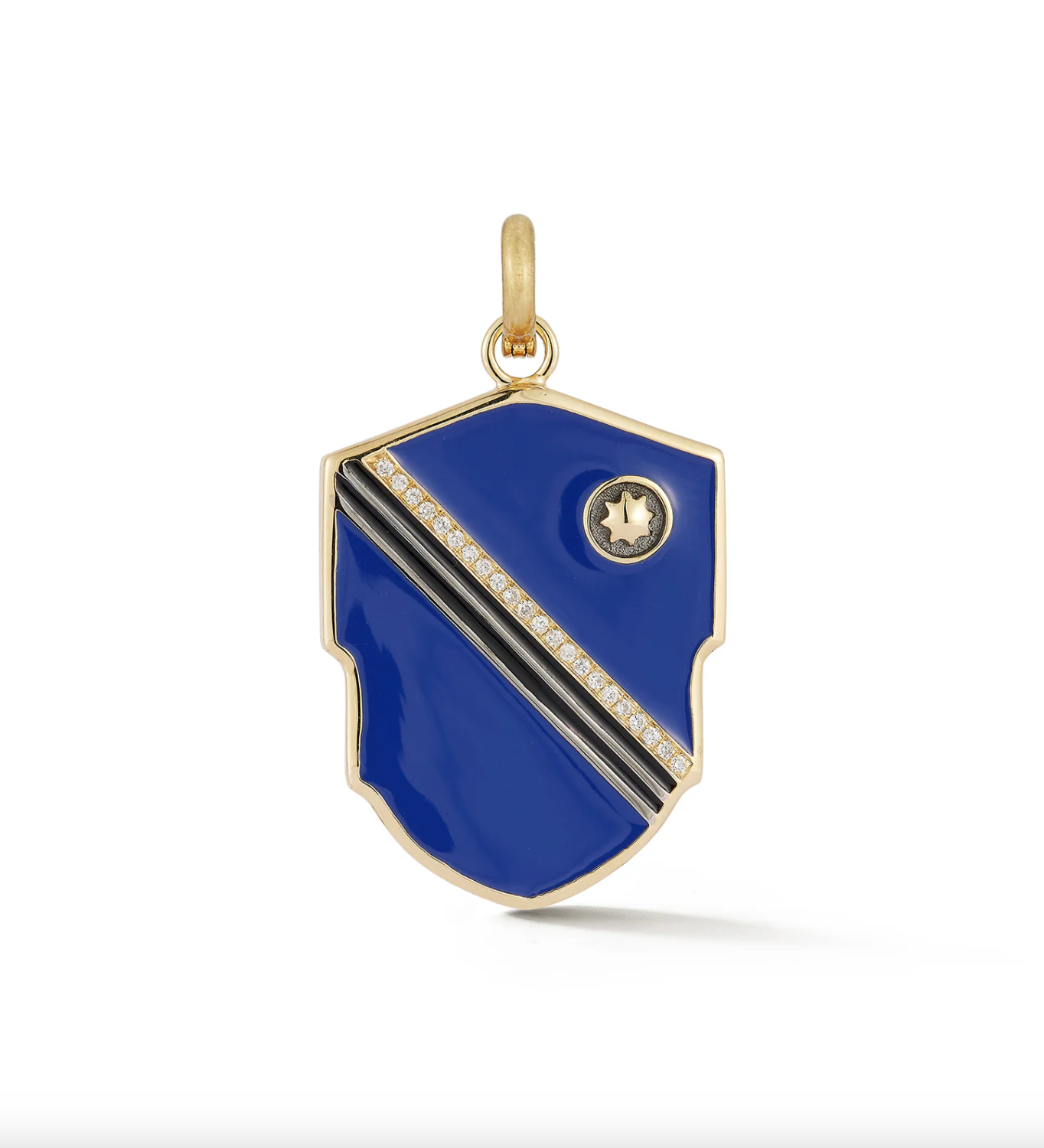 14k Gold Diamond & Blue Enamel Warren Medallion