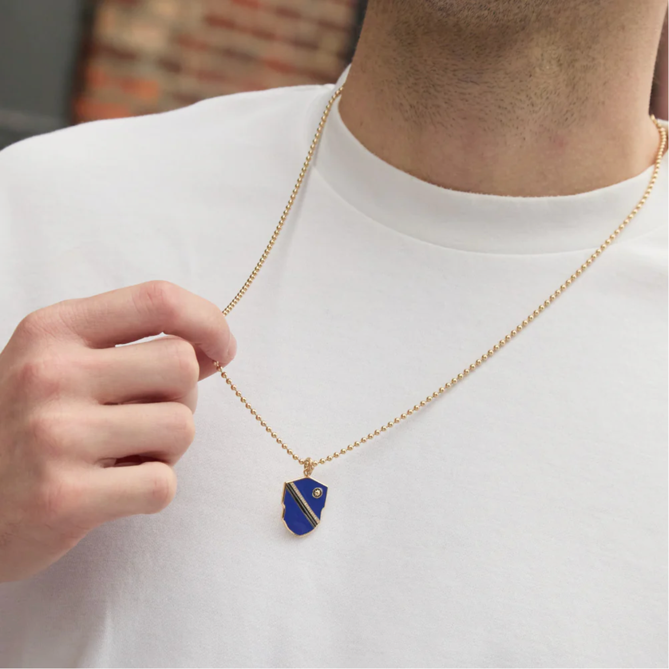 14k Gold Diamond & Blue Enamel Warren Medallion