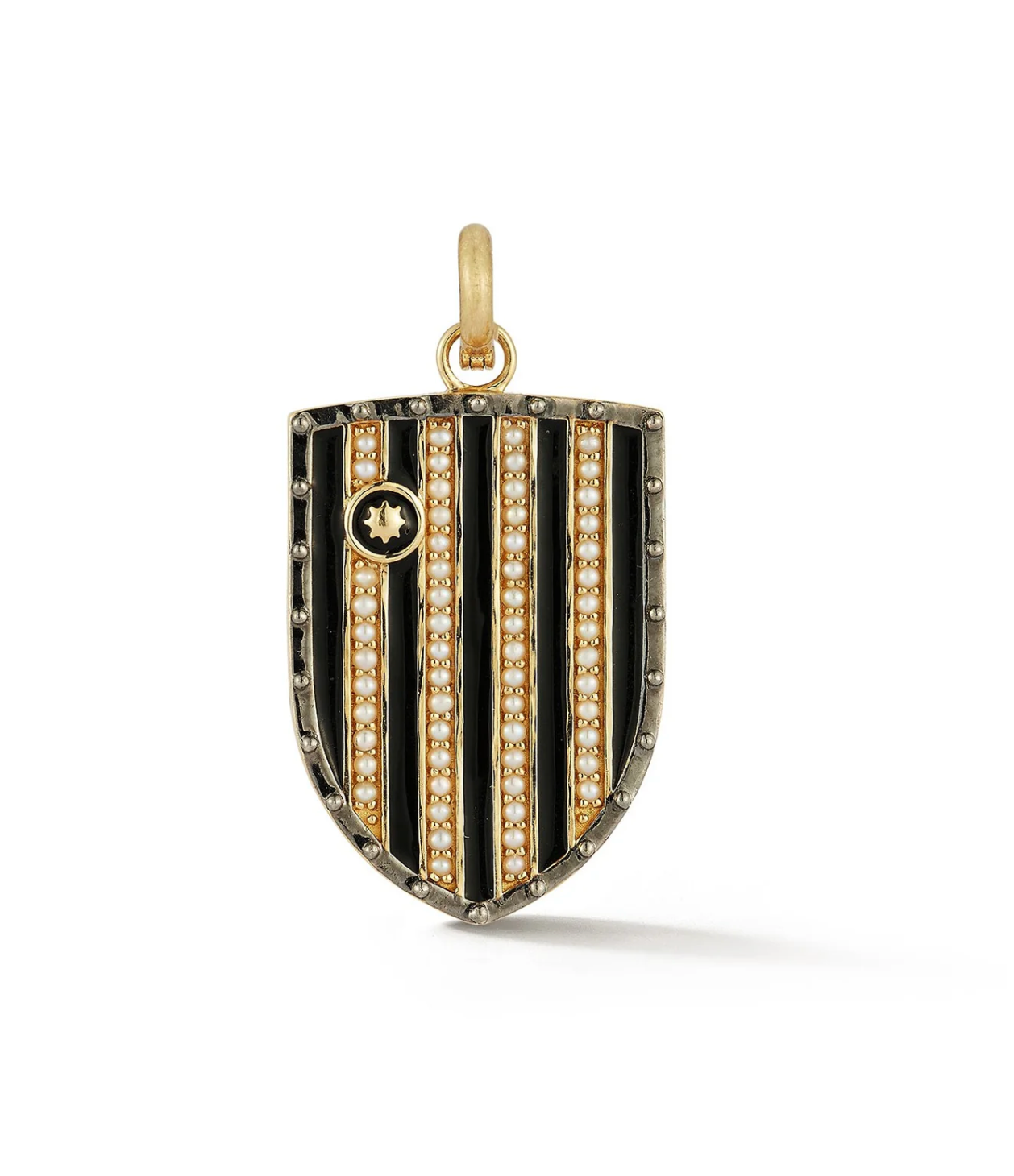 14k Gold Pearl & Black Enamel Walter Medallion