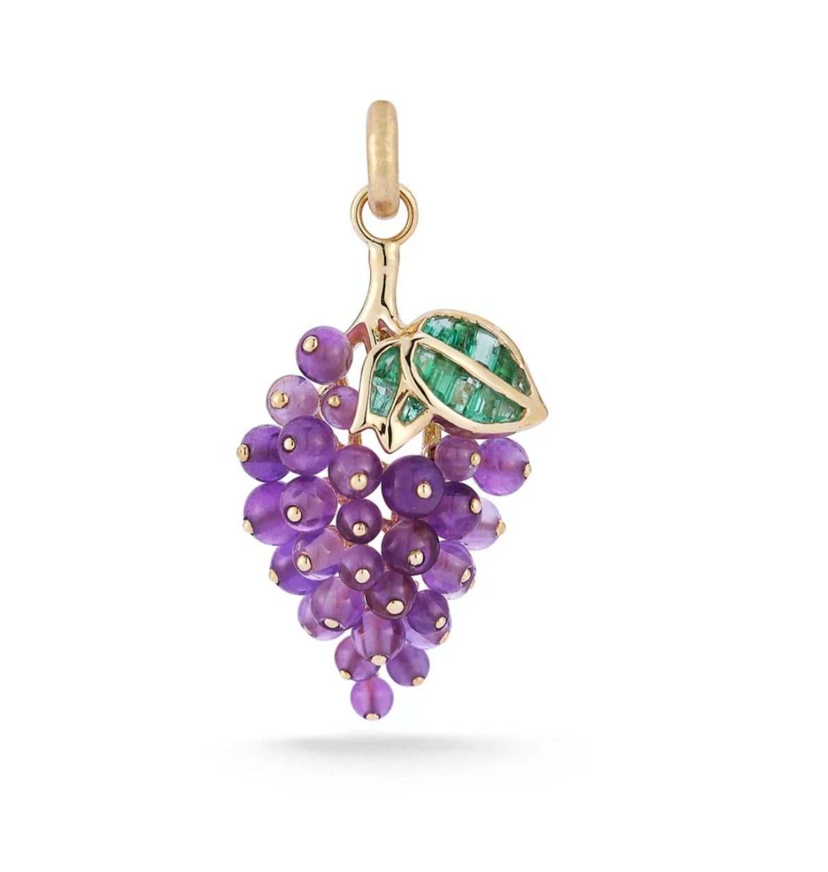 14k Gold Emerald & Amethyst Sour Grapes Charm