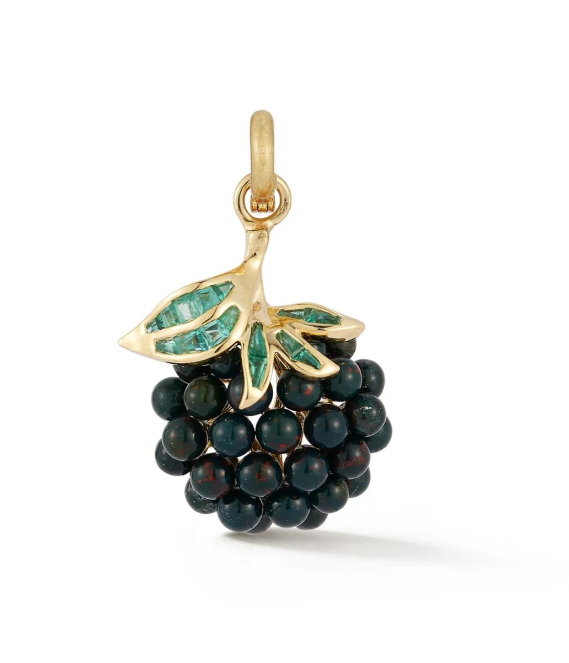 14k Gold Emerald & Bloodstone Wild Blackberry Charm