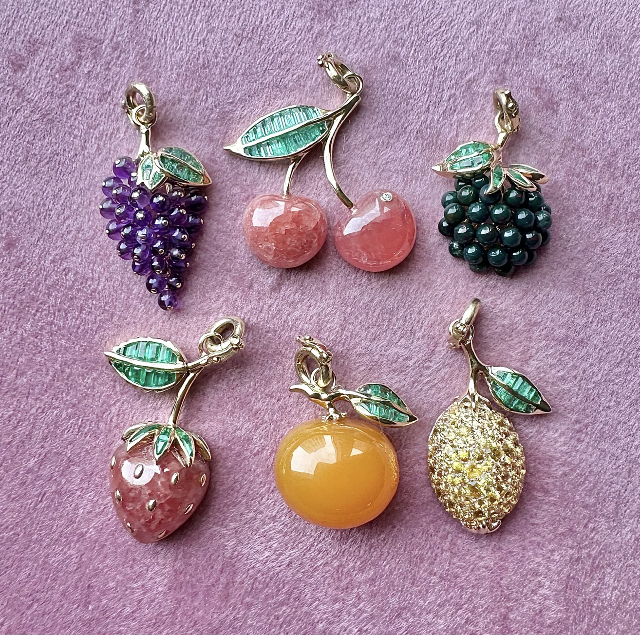 14k Gold Emerald & Bloodstone Wild Blackberry Charm