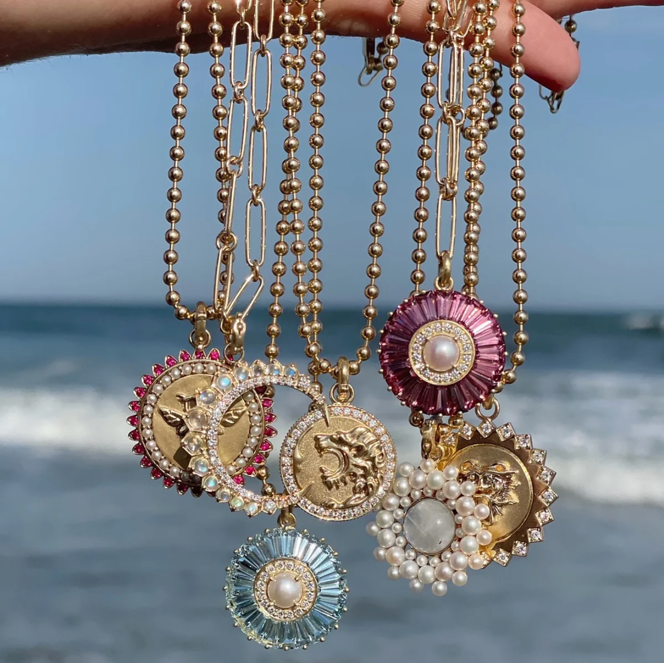 14k Gold Pink Tourmaline Diamond & Pearl Emily Large Charm