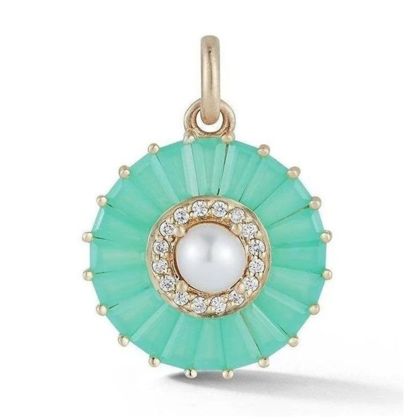 14k Gold Chrysoprase Diamond & Pearl Emily Large Charm