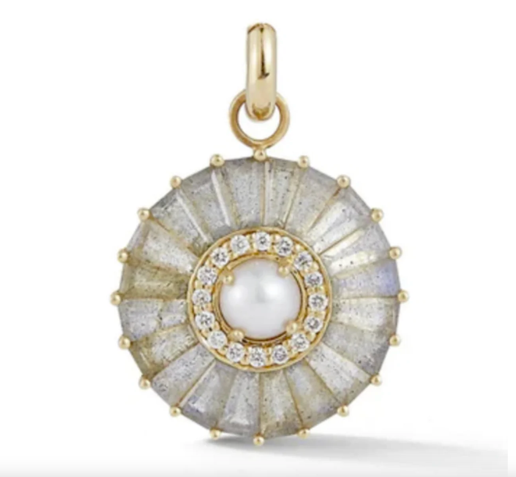 14k Gold Labradorite Diamond & Pearl Emily Large Charm