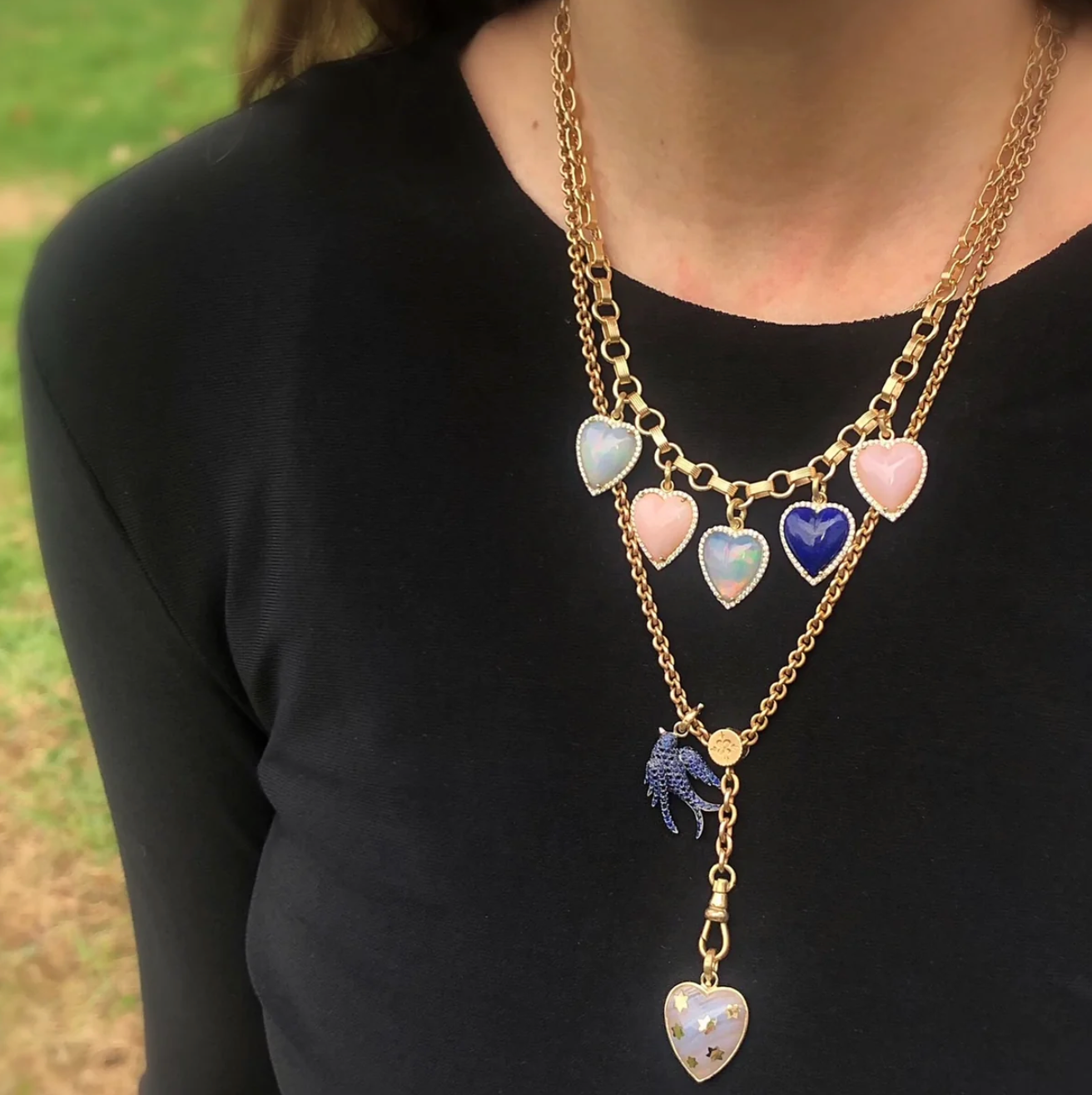 14k Gold Diamond & Lapis Alana Large Heart Charm