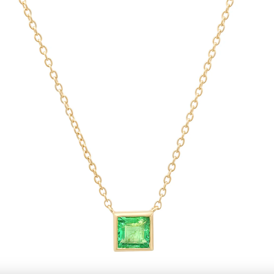 Emerald Bezel Set Solitaire Necklace